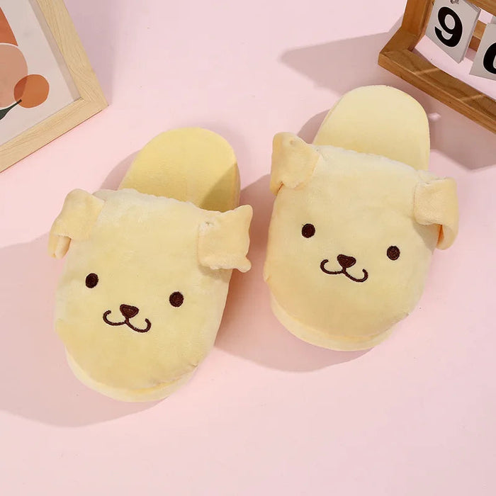 Plush Animal Slippers With Fun Embroidered Designs