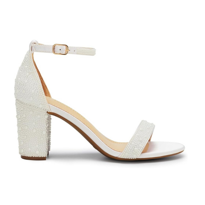 Rhinestone Chunky Low Pump Sandals With Soft Inner Lining - My Beach Shoes