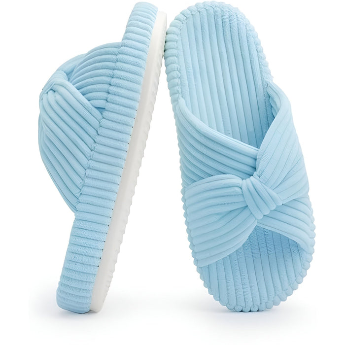 Textured Corduroy Slide Slippers With Soft Plush Lining