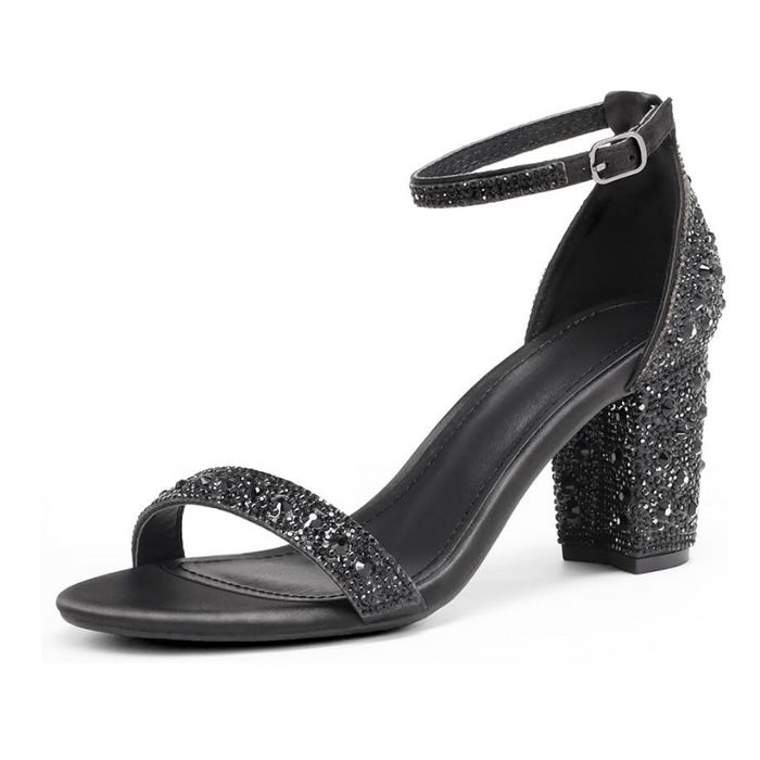 Rhinestone Chunky Low Pump Sandals With Soft Inner Lining - My Beach Shoes