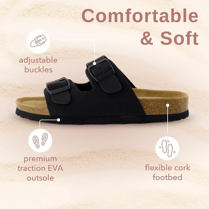 Adjustable Double-Strap Cork Footbed Sandals With Slip-Resistant