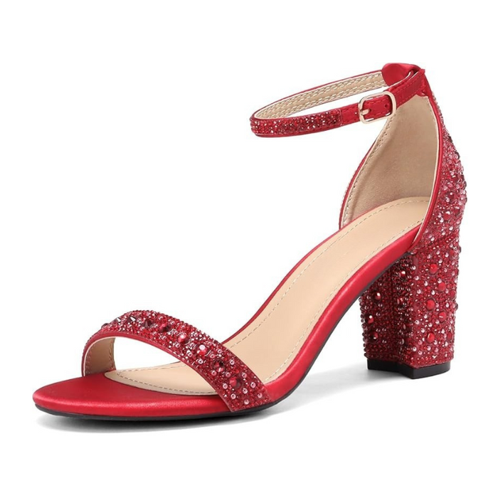 Rhinestone Chunky Low Pump Sandals With Soft Inner Lining - My Beach Shoes