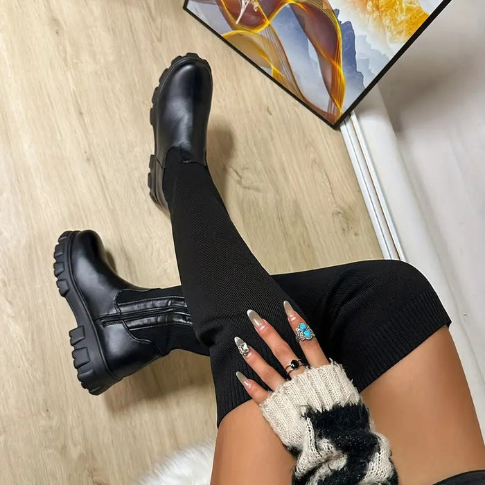 Womens Thigh High Stretch Knit Boots