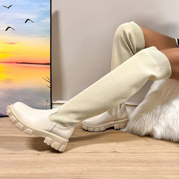 Womens Thigh High Stretch Knit Boots