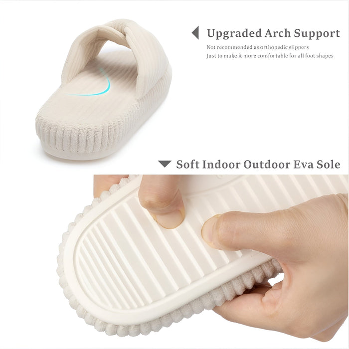 Textured Corduroy Slide Slippers With Soft Plush Lining