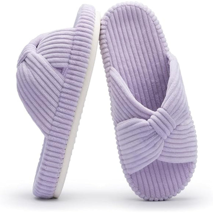 Comfy Corduroy Bow Slippers