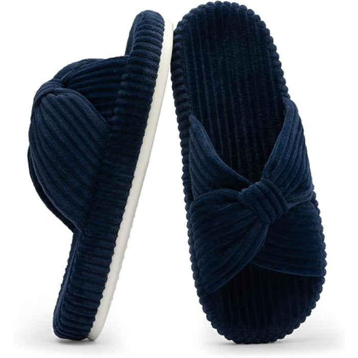 Comfy Corduroy Bow Slippers