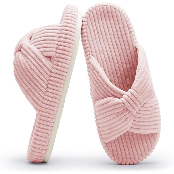 Comfy Corduroy Bow Slippers