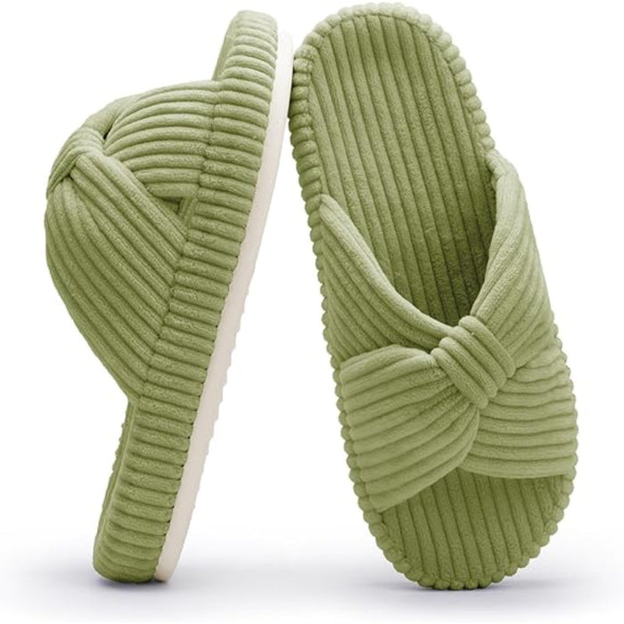 Comfy Corduroy Bow Slippers