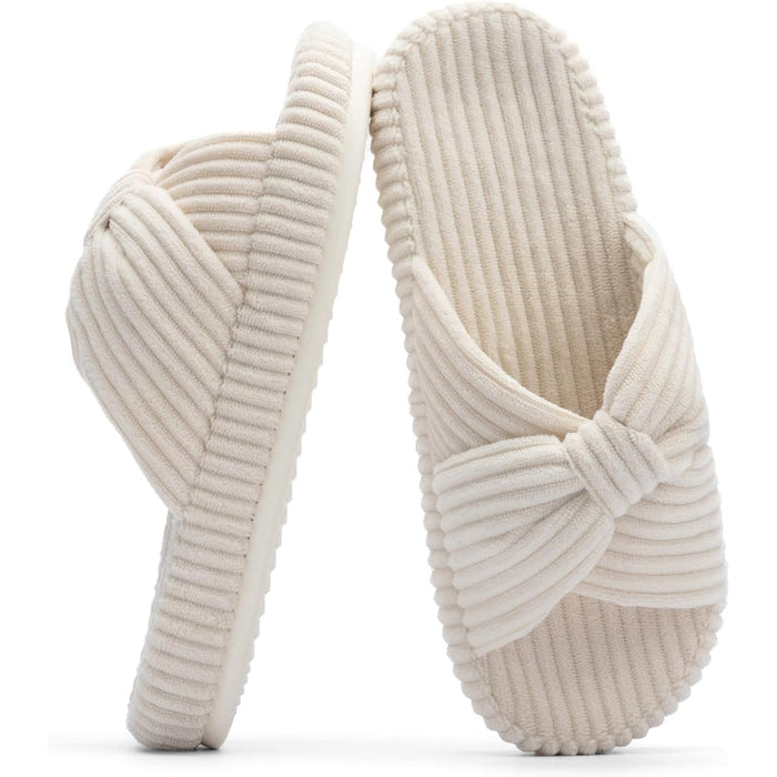 Comfy Corduroy Bow Slippers