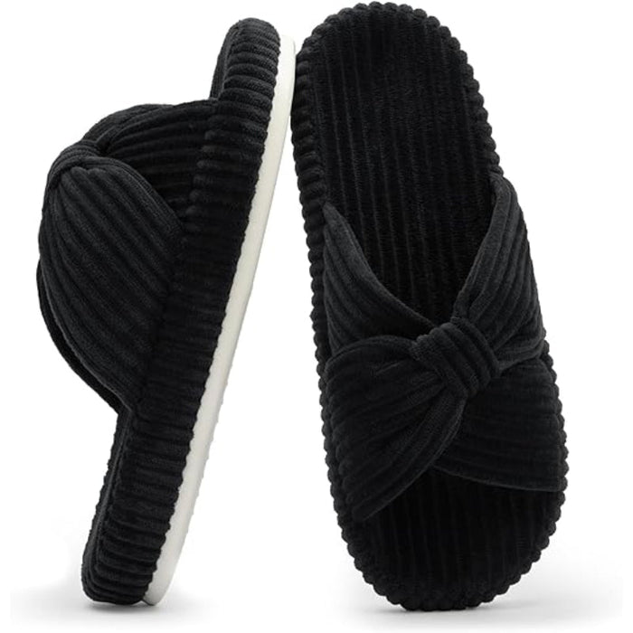 Comfy Corduroy Bow Slippers