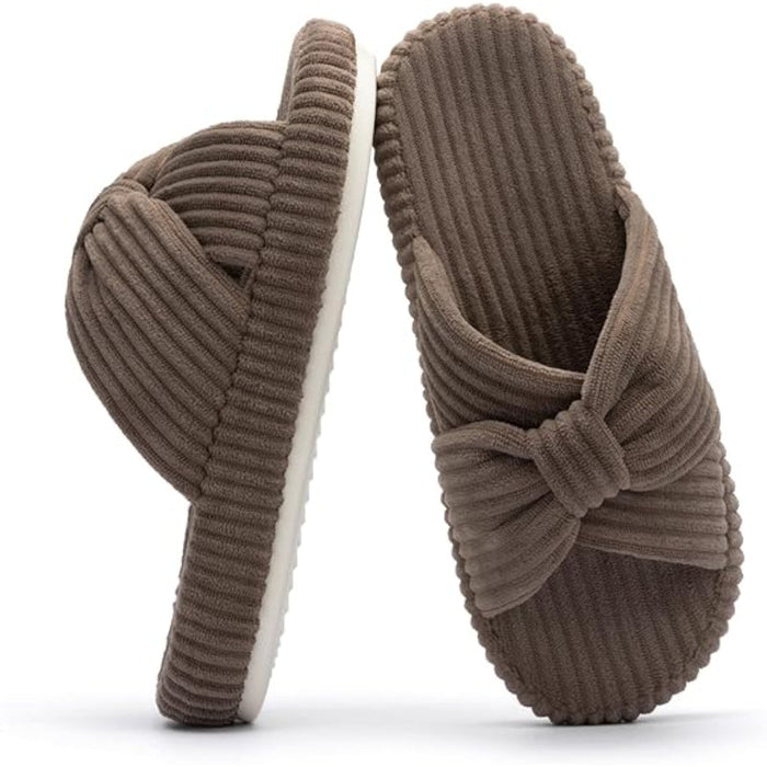 Comfy Corduroy Bow Slippers