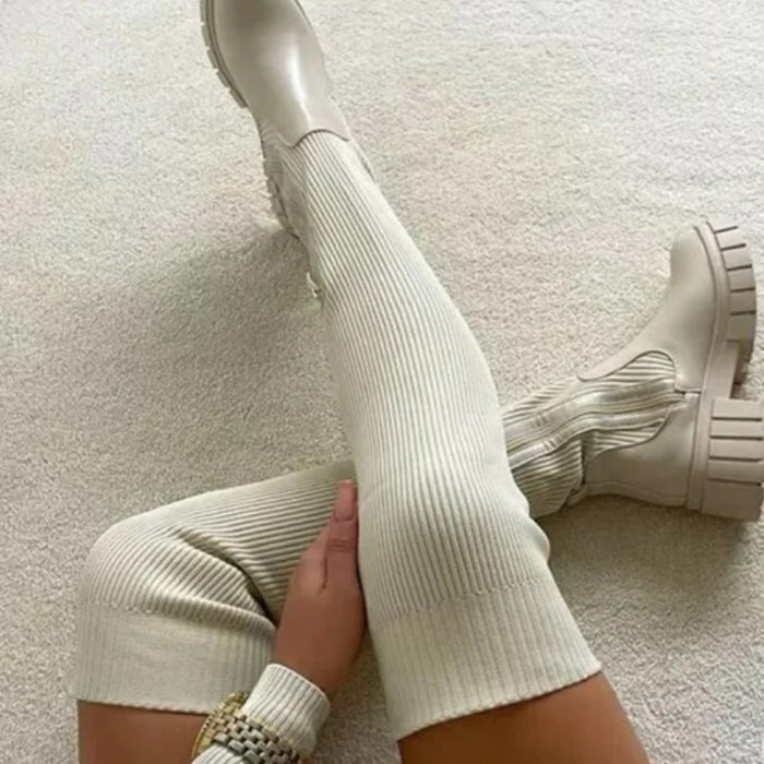 Womens Thigh High Stretch Knit Boots