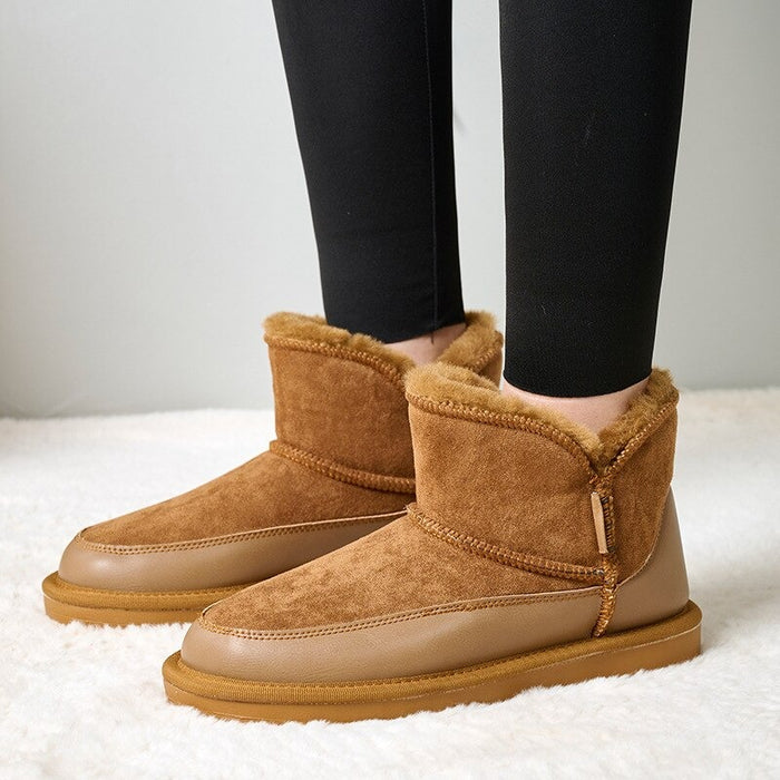 Fur-Lined Short Sheepskin Leather Snow Boots For Women