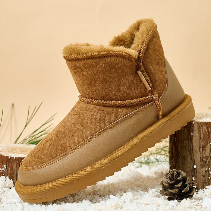 Fur-Lined Short Sheepskin Leather Snow Boots For Women