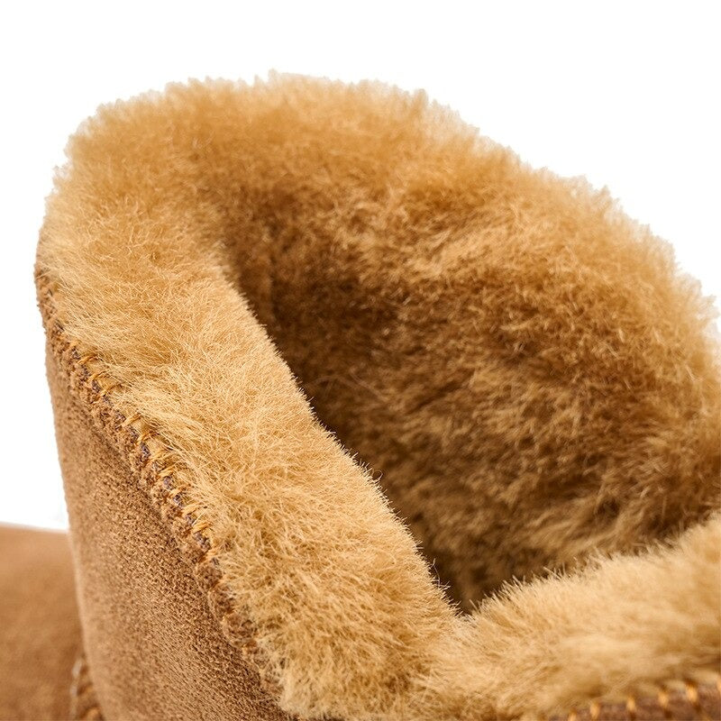 Fur-Lined Short Sheepskin Leather Snow Boots For Women