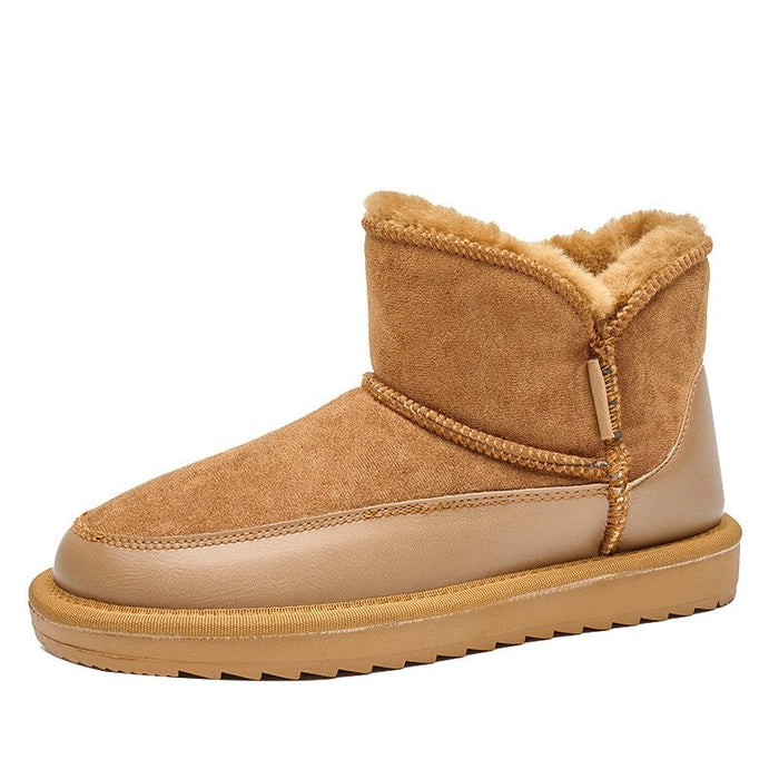 Fur-Lined Short Sheepskin Leather Snow Boots For Women