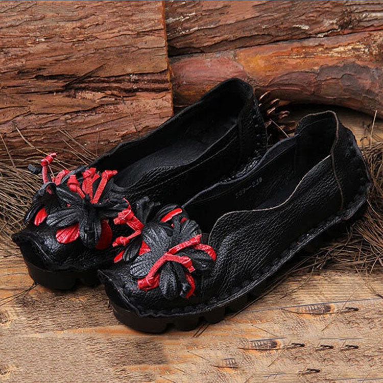 Genuine Leather Handmade Flower Loafers