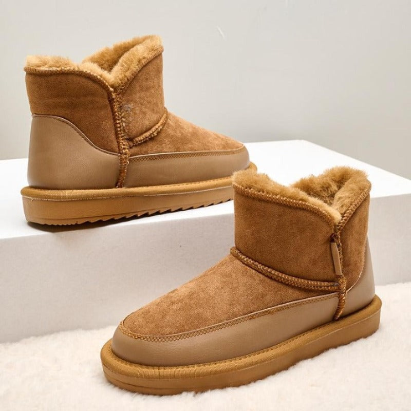 Fur-Lined Short Sheepskin Leather Snow Boots For Women